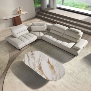 Coltar LUX design italian cu sezlong stanga Cowhide gri deschis - Img 6