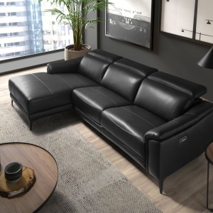 Coltar LUX design italian cu sezlong stanga si functia relax Cowhide negru - Img 6