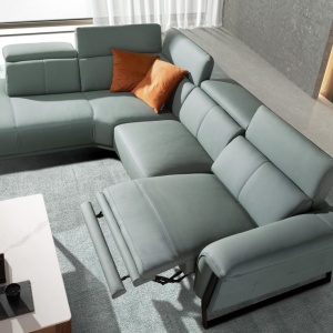 Coltar LUX design italian cu sezlong stanga si functia relax Cowhide verde turcoaz - Img 8