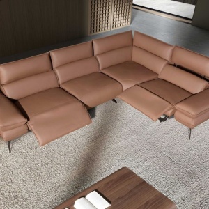 Coltar LUX design italian modular cu functia relax Cowhide Maro - Img 9