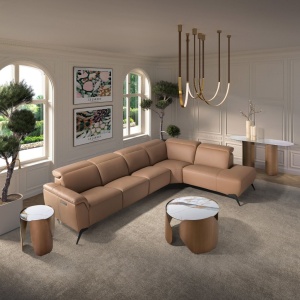 Coltar modular LUX design italian cu sezlong dreapta Piele Naturala, Brown - Img 4