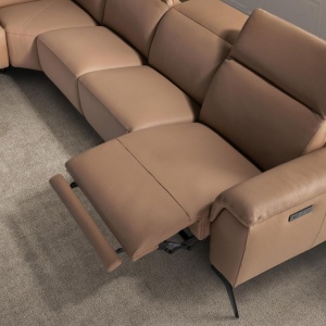 Coltar modular LUX design italian cu sezlong stanga Piele Naturala, Brown - Img 7