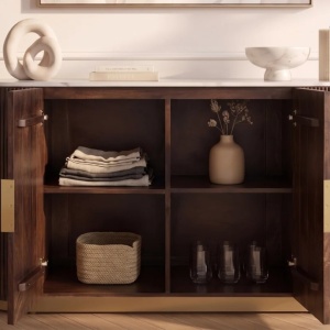 Comoda design retro Gatsby 120m, lemn maro cu marmura alba - Img 8