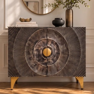 Comoda design vintage GOLDEN SUNSET 100cm lemn negru/ auriu