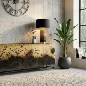 Comoda lemn masiv de mango negru cu auriu OXID 180cm - Img 9