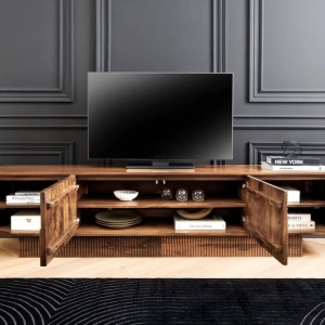 Comoda TV cu model optic 3D, Lemn mahon maro, ART DECO 200cm - Img 8