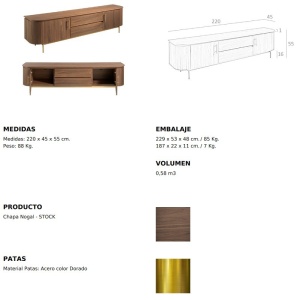 Comoda TV moderna design LUX Wood and Gold - Img 12