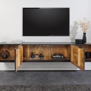 Comoda TV suspendata din lemn de mango Scorpion 200cm, negru A-44526 VC - Img 2
