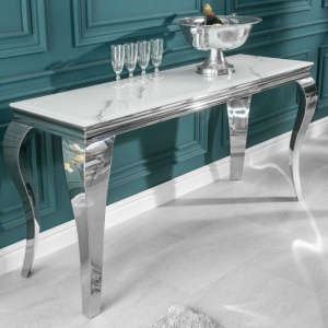Consola eleganta Modern Barock 145cm, argintiu/ aspect de marmura - Img 7
