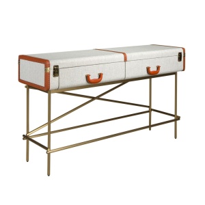 Consola LUX design italian, Tesatura gri deschis, Piele, Metal Golden