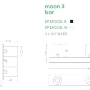 Corp aplicat cu 3 spoturi directionabile Moon 3 Bar, negru 116318 universul-luminii.ro