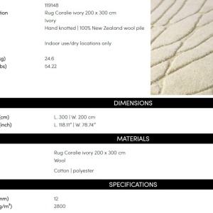 Covor design LUX din lana din Noua Zeelanda, Coralie Ivory 200x300cm - Img 4