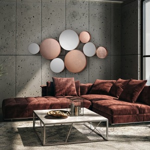 Decoratiune perete din inele metalice cu oglinda si sticla Malmo