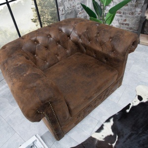 Fotoliu clasic stil englezesc Chesterfield maro antic - Img 6
