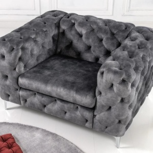 Fotoliu design Chesterfield, Catifea, Gri inchis, MODERN BAROCK - Img 9