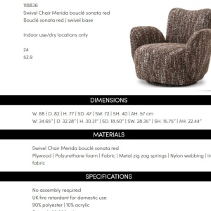 Fotoliu pivotant design LUX Merida, Boucle sonata red - Img 2