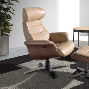 Fotoliu pivotant, functie relax, piele naturala si furnir de nuc George