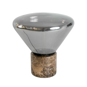 Lampa de masa din sticla fumurie si marmura portelanata maro - Img 2