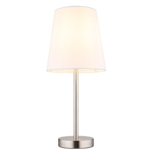 Lampa de masa metal nickel abajur textil alb JORIS - Img 4