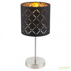 Lampa eleganta cu abajur din tesatura negru cu auriu, CLARKE 15229T GL