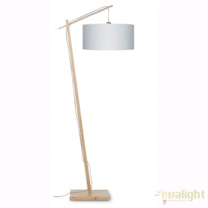 Lampadar cu cadru din bambus si abajur din tesatura in, Andes natur/ gri deschis ANDES/F/4723/LG