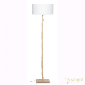Lampadar modern cu baza din lemn si abajur textil FUJI, alb FUJI/F/4723/W