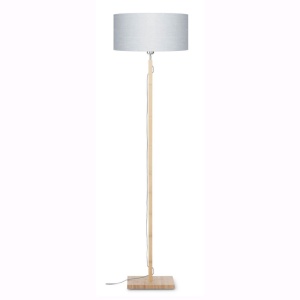 Lampadar modern cu baza din lemn si abajur textil FUJI, gri deschis FUJI/F/4723/LG
