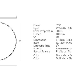 Lustra aplicata LED design inelar Ring negru, 80cm - Img 3