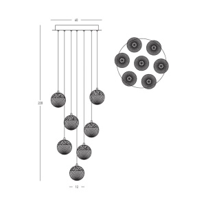 Lustra aurie cu 7 pendule LED, glob acrilic transparent cu efect de cristal - Img 4