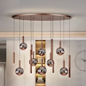 Lustra bronz inchis cu 14 pendule fumurii Sapore