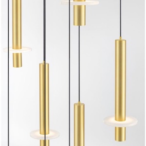 Lustra cu 12 Pendule tub subtire aluminiu auriu si alabastru LED NOEMI - Img 5