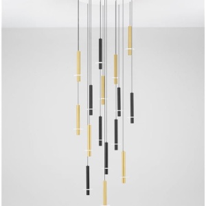 Lustra cu 16 Pendule tub subtire aluminiu auriu si negru LED NOEMI - Img 9