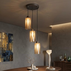Lustra cu 3 Pendule bronz cu sticla sampanie Kent
