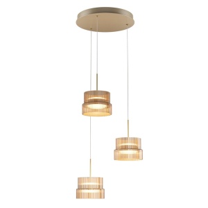 Lustra cu 3 pendule LED cu sticla canelata Scala bronz