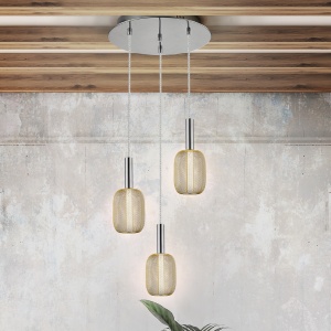 Lustra cu 3 pendule LED design modern Micron crom/auriu SV-413626 75178 universul-luminii.ro