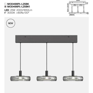 Lustra cu 3 pendule LED Float sticla transparenta - Img 2