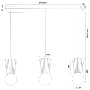 Lustra cu 3 pendule lemn stil scandinav VOLANTE 6357 - Img 9