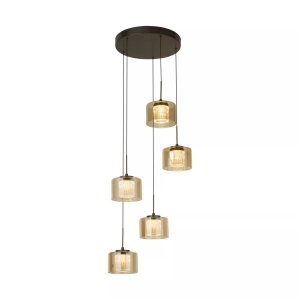 Lustra cu 5 pendule LED bronz cu sticla sampanie Tumblers - Img 3