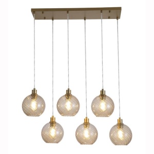 Lustra cu 6 pendule metal auriu, sticla champanie Radiance