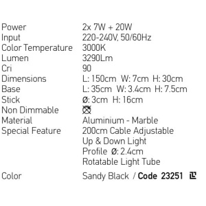 Lustra cu Iluminat LED Sus si Jos, MARBLE BLACK 166668 universul-luminii.ro
