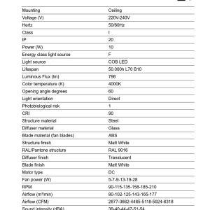 Lustra cu Ventilator tavan si telecomanda PUNT TUB M TEK alb 4000K - Img 3