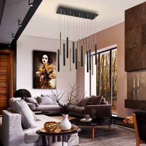 Lustra dimabila cu 14 pendule LED design modern Varas negru/auriu SV-373425 185638 universul-luminii.ro