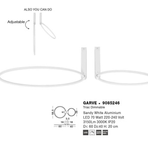 Lustra LED aplicata ajustabila GARVE alba 70W - Img 3