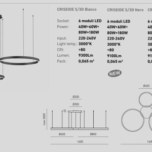 Lustra LED circulara cu 3 inele 80/60/40cm CRISEIDE, alb, negru sau auriu 227328 universul-luminii.ro