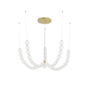 Lustra LED cu 5 pendule, dimabila, deosebita design lux PERLA opal, auriu