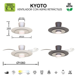 Lustra LED cu ventilator palete retractabile KYOTO alb - Img 9