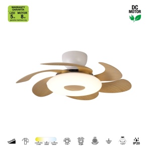 Lustra LED cu ventilator si telecomanda FLOWER alb/lemn - Img 6