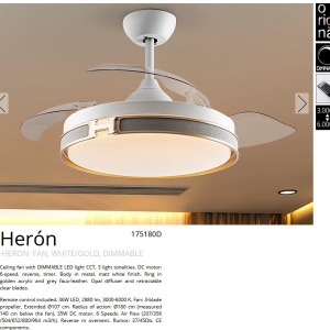 Lustra LED cu Ventilator si telecomanda, lame retractabile HERON alb/auriu - Img 11