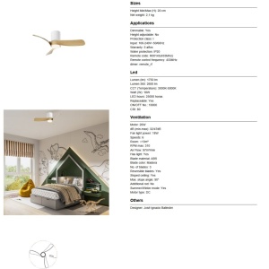 Lustra LED cu Ventilator si telecomanda NEMO alb/lemn - Img 7