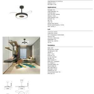 Lustra LED cu Ventilator tavan smart sistem TUYA si telecomanda COIN negru - Img 7